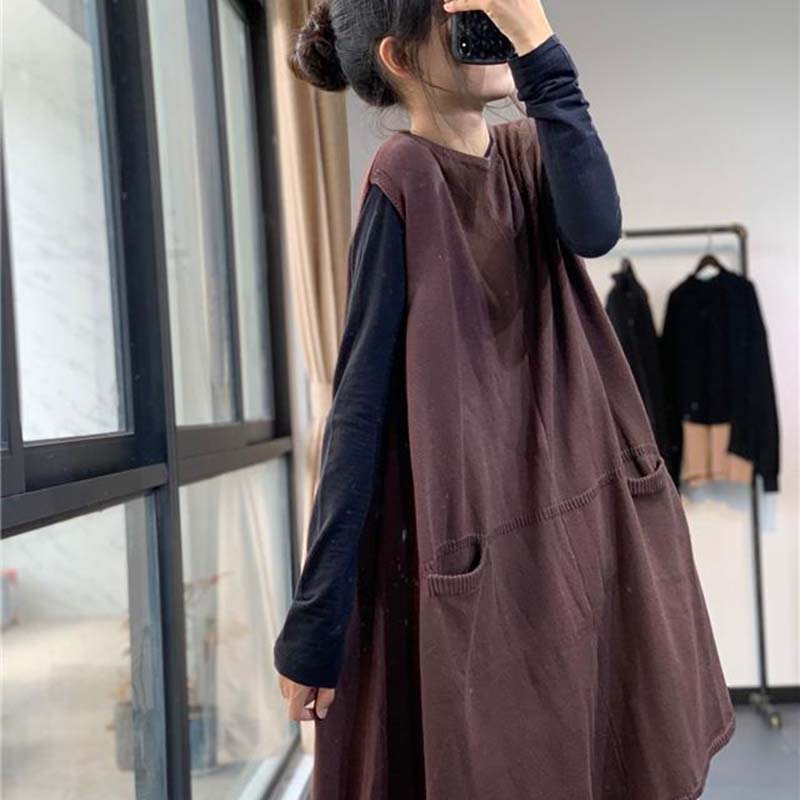 Dress for Woman Cotton Winter Vintage Casual Sleeveless Long Vest Knitted Sleeveless Vest Dresses