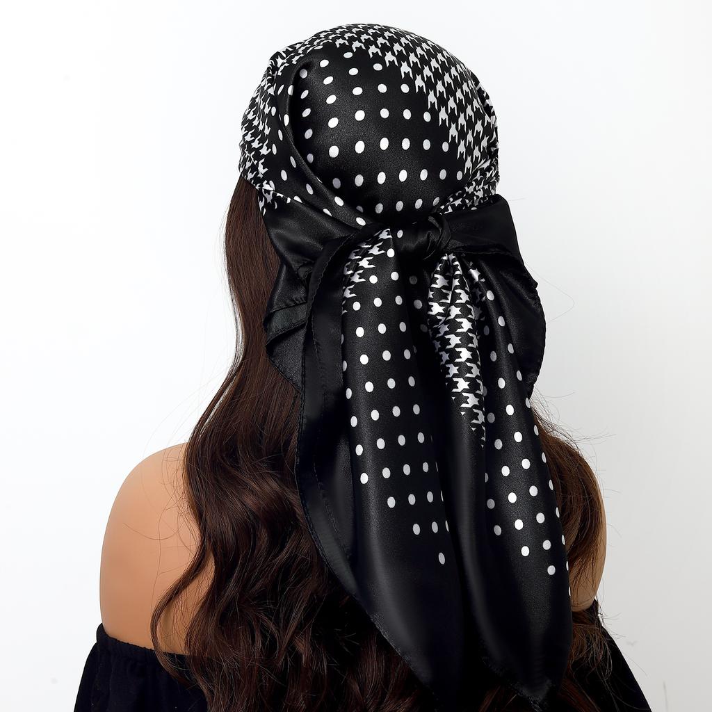 Fashion Square Silk Scarf Women Headband 90*90cm Print Neck Scarfs Office Hair Band Hand Kerchief Female Bandana Headwear