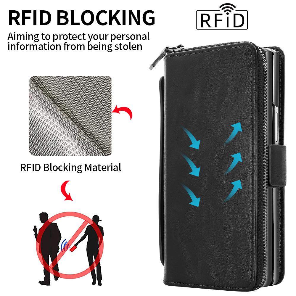 For Samsung Galaxy Z Fold6 5G Case Zipper Pocket Leather Phone Cover with Screen Protector/Stylus Pen