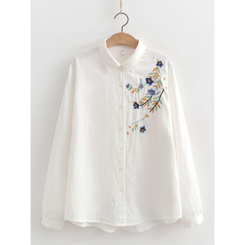 Cartoon Flower Loose Double-Layer Cotton Yarn Long Sleeves Artsy