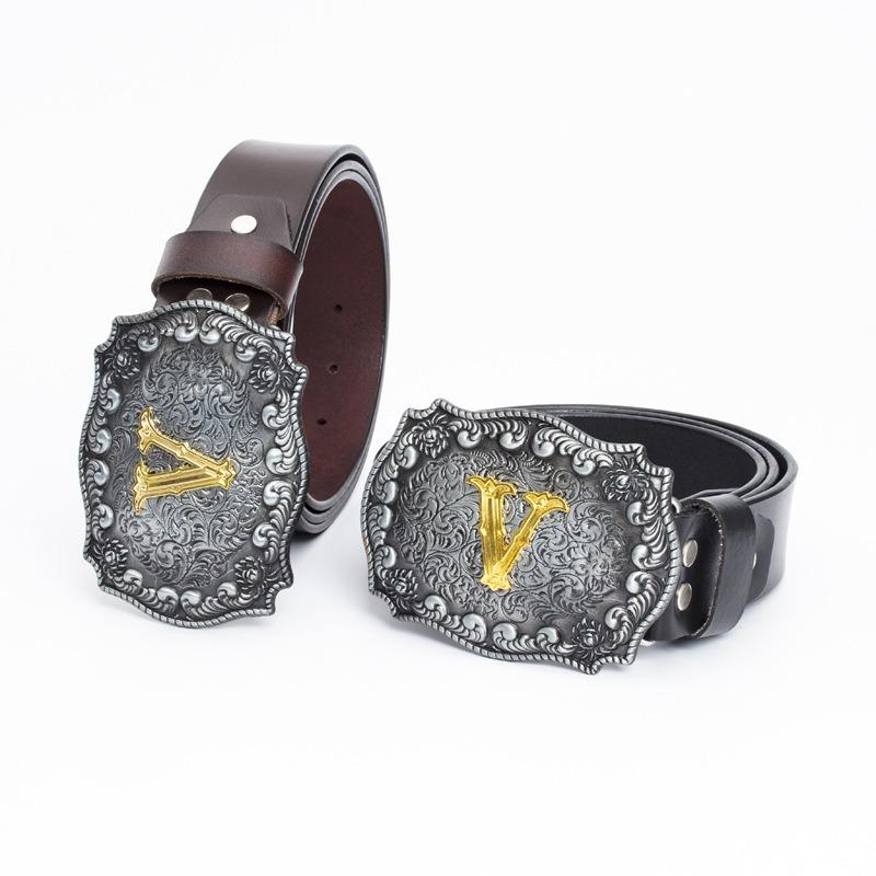 Curea retro, la modă, de calitate nouă, pentru bărbați, în două culori, litera L, cu două straturi, din piele de vacă, pentru bărbați