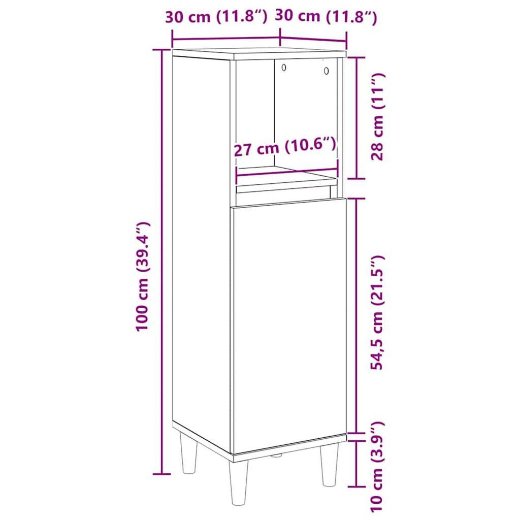 Schwarzer Eichholz-Badezimmerschrank, Badezimmerspeicher- Und Aufbewahrungsschrank, 30x30x100 Cm