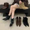 European Station Pointed Short Boots Women's 2025 Autumn Sleeve Belt Buckle Niche Western Boots Show Legs Long Low Heel Fashion Boots