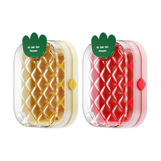 Press-Release Ice Cube Tray with Lid Storage Box BPA-Free Silicone Mold for Freezer Leak-Proof Stackable Ice Ice Maker for Home Party