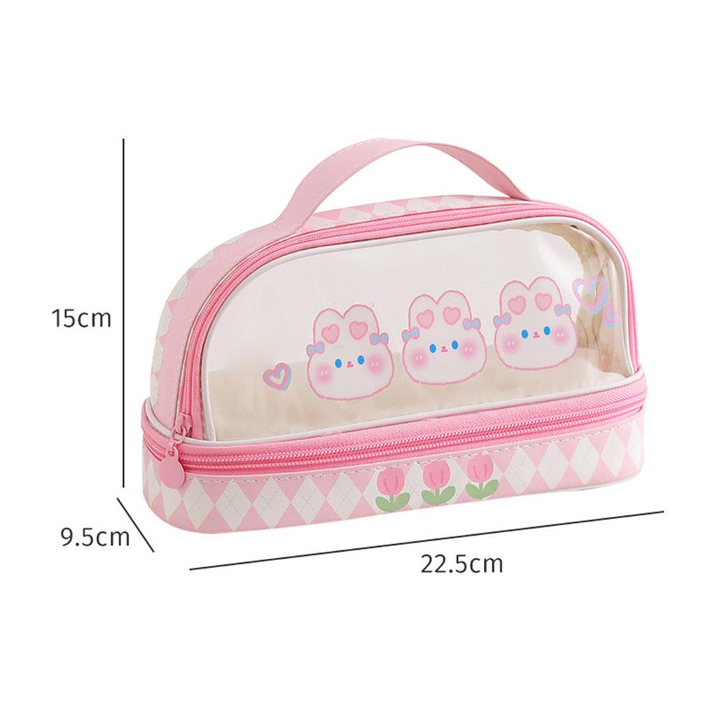 Waterproof Pencil Pen Case Cartoon Cute Transparent Stationary Bag with  for School Students M