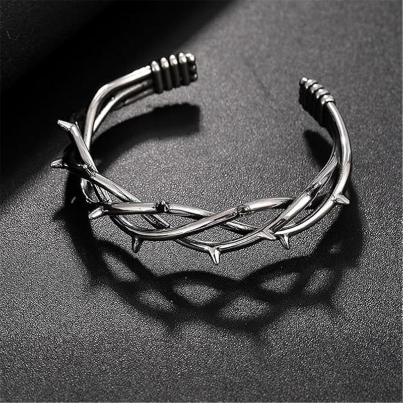 Unique Dark Gothic Thorn Punk Bracelet Stainless Steel Adjustable Closure for Men and Women Gift for Fashion Enthusiasts