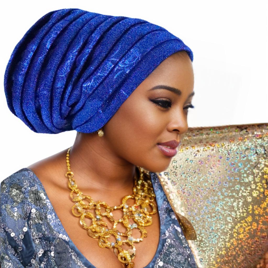 Glitter Pleated Women's Head Wraps Bonnet African Turban Cap Muslim Headscarf Bonnet Turbante mujer