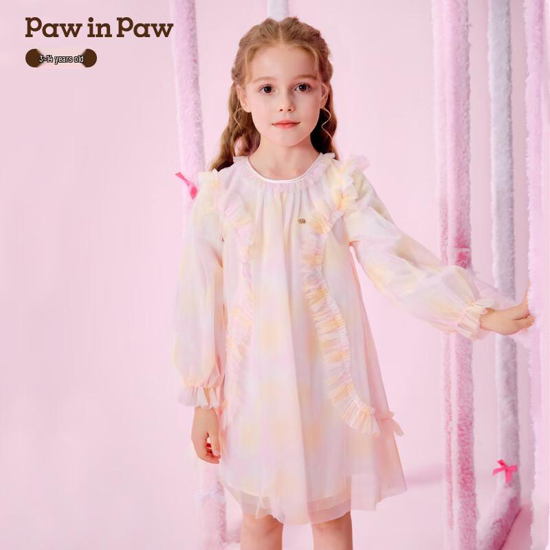 PawinPaw Girls' Cartoon Bear Mesh A-Line Dress