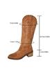 New Large Retro Embroidered V-neck Women's Autumn and Winter Coarse Heel Middle Tube Internet Red Knight Boots Short Boots