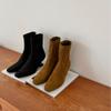 Special-shaped heel 5cm~ Skinny Korean and ankle boots Suede mid-heel elastic thin short boots Rear zipper square head short boots Women