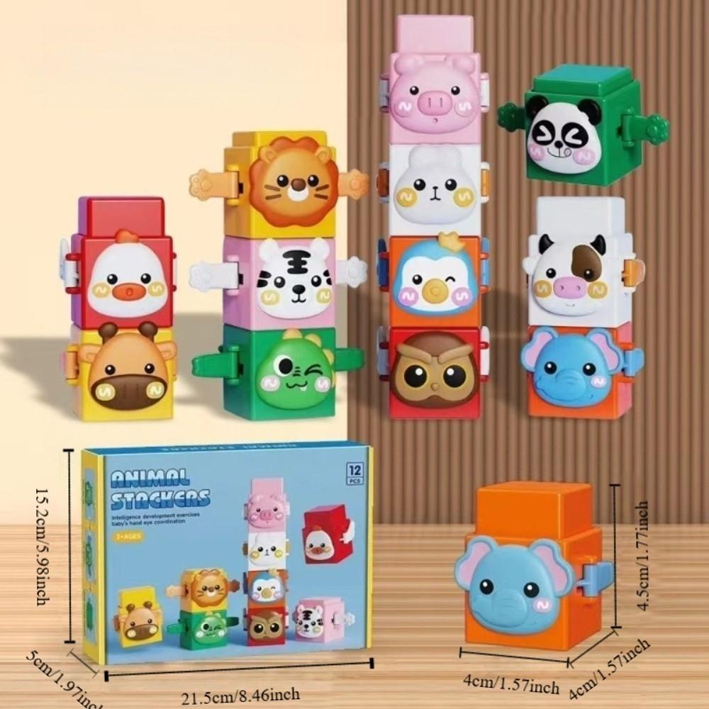 12pcs/set Interactive Learning Stacking Cubes Montessori Animal Blocks Educational Toys Baby Use