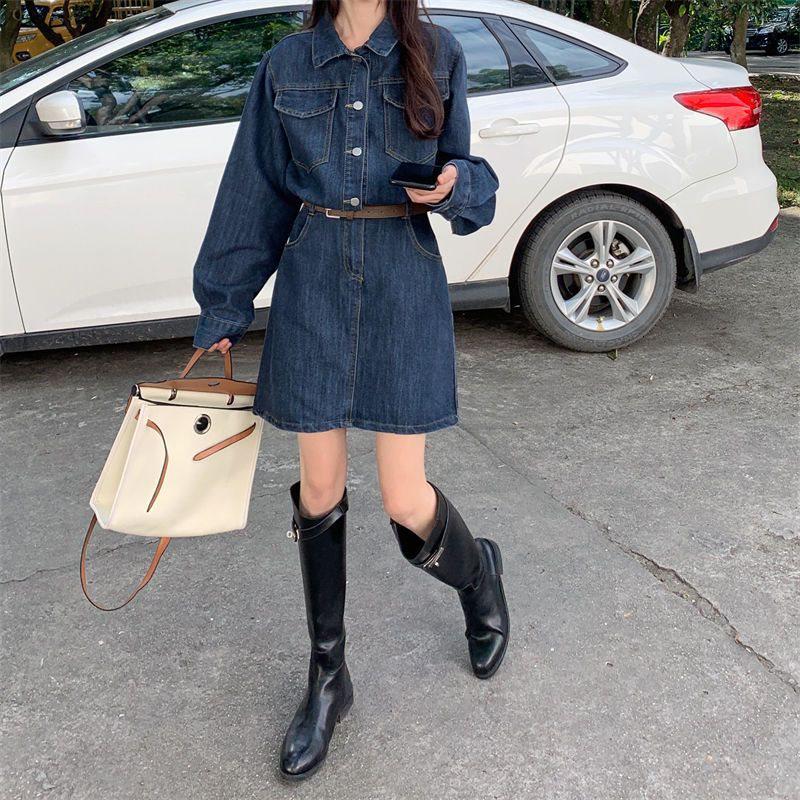 Retro Plus Size Denim Suspender Skirt: Age-Reducing, Waist-Slimming Autumn/Winter Dress for Women