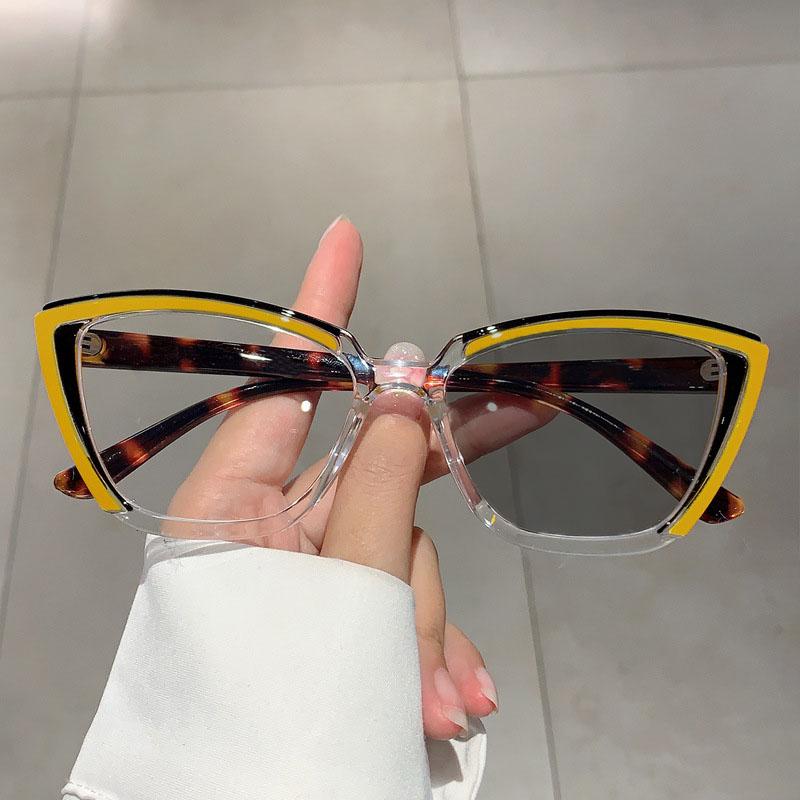 Trendy Retro Cat Eye Pochromic Reading Glasses Women Men Splicing Colored Blue Light Blocking Eye Protection Unisex Glasses