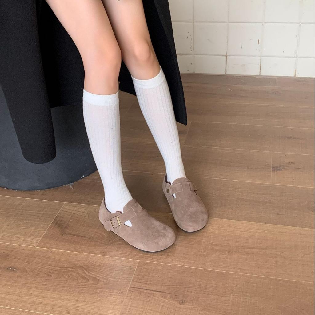 2025 new Korean version round head belt buckle thick-soled velvet women's Boken outer wear commuter women's single shoes
