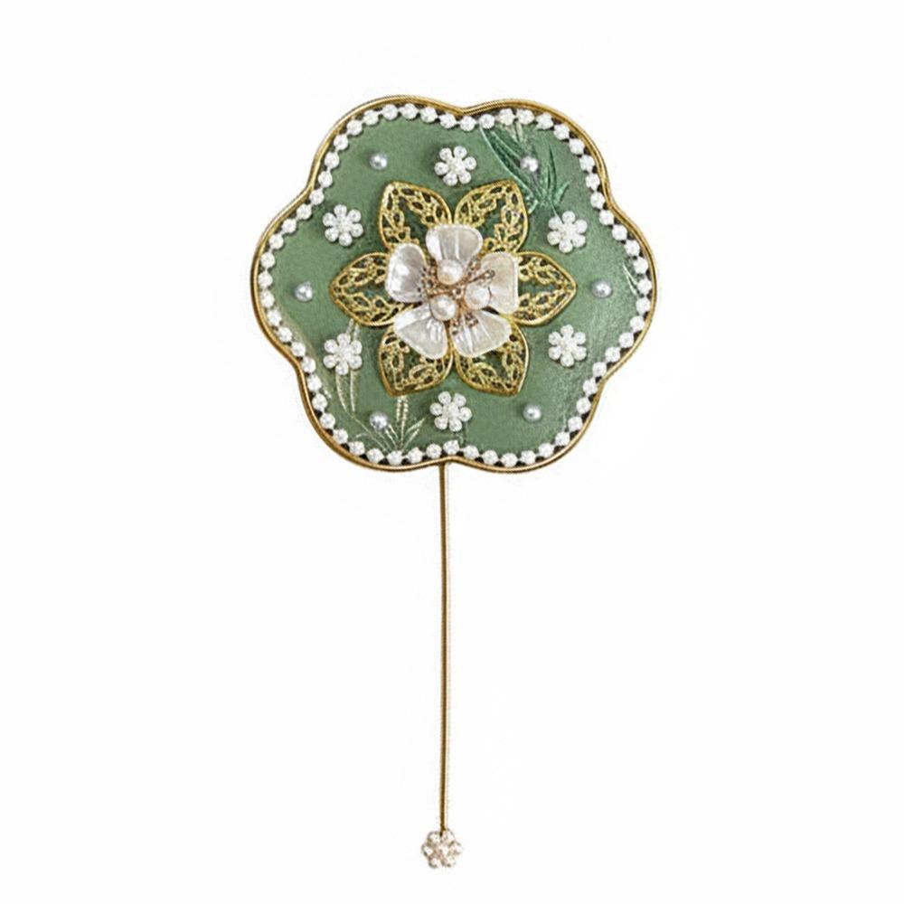 Multicolor DIY Chinese Fan Song Brocade DIY Accessories Mini Handhold Fan Photo Props with Mini Mirror Hand Made Makeup Mirror