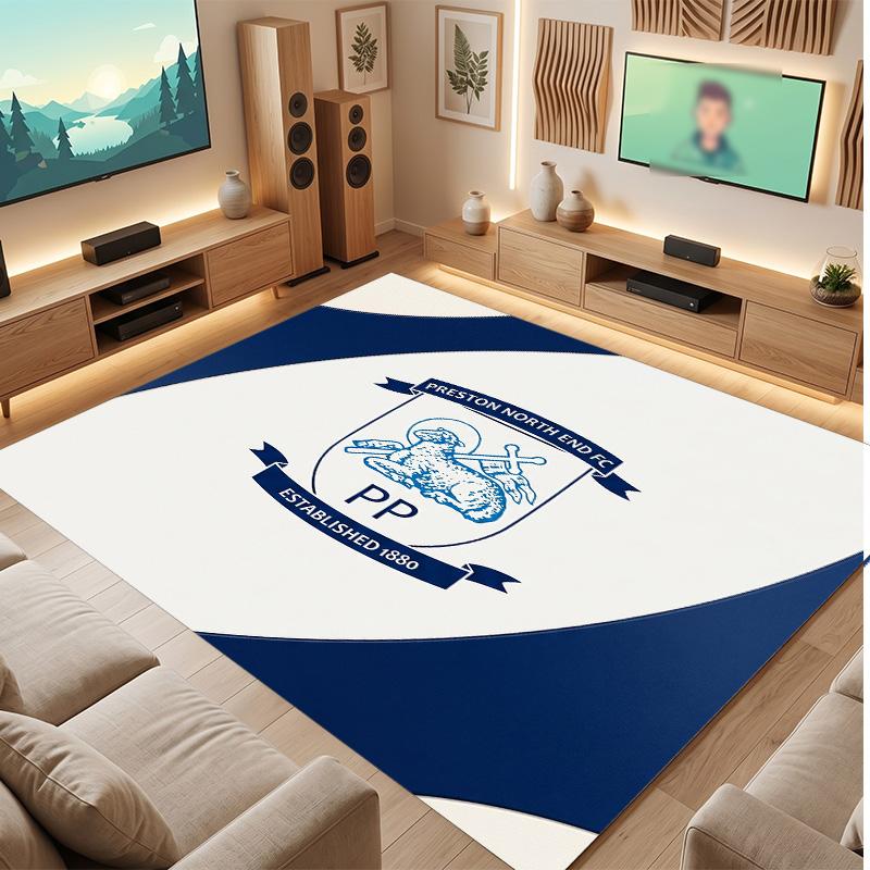 Preston North End Football Print Crystal Velvet Rug, Comfortable Water Absorbent Non Slip Indoor Floor Carpet