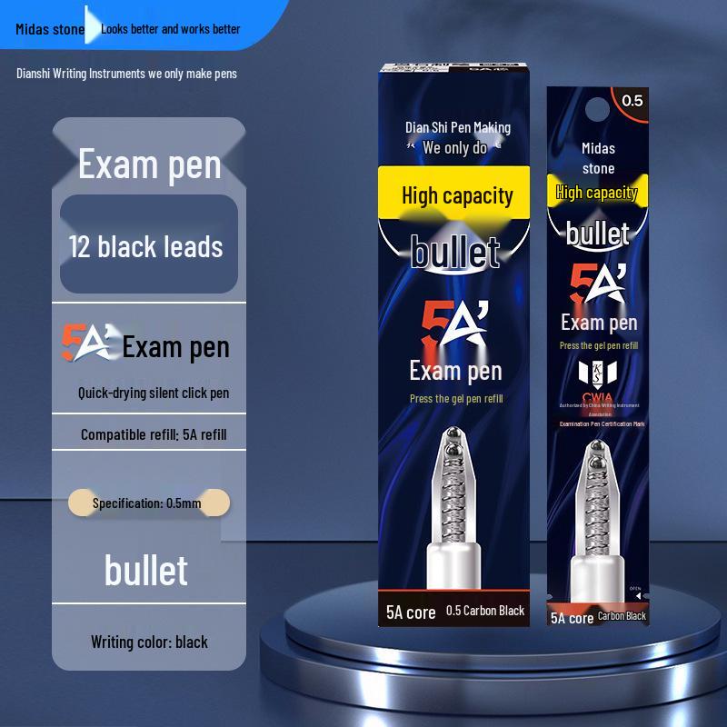 

DianShi 5A Exam Silent Clickable Black Ballpoint Pen 0.5mm Quick-Dry 0.5mm