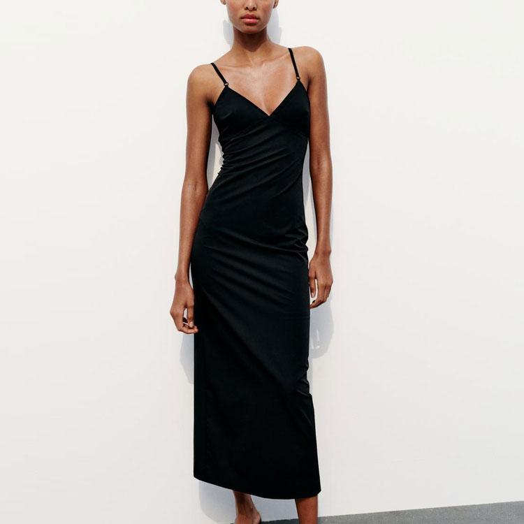 Zara Solid Color Comfortable Casual Versatile Cami Dress Women Dresses Black 4661320-800