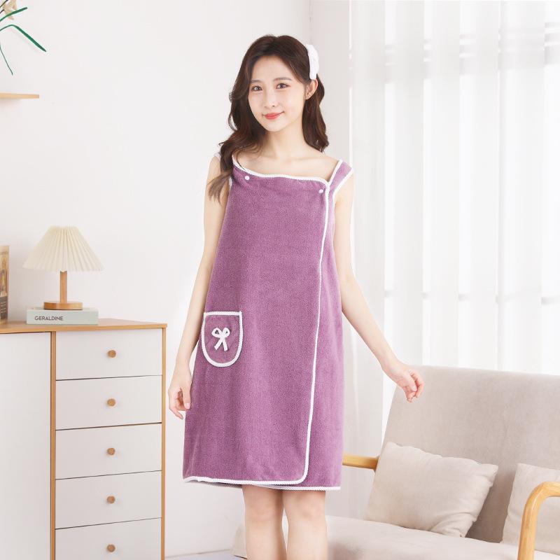 Damen Korallenfleece Tragbarer Bademantel Handtuchrock, Übergröße, 2024 Kollektion