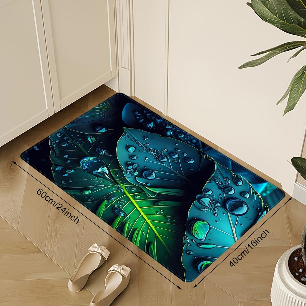 1pc, Living Room Large Rug,Rainforest Leaf Print Rug, Indoor Outdoor Entrance Floor Doormat Quick Dry Kitchen Mat Laundry Room Restroom Foot Mat