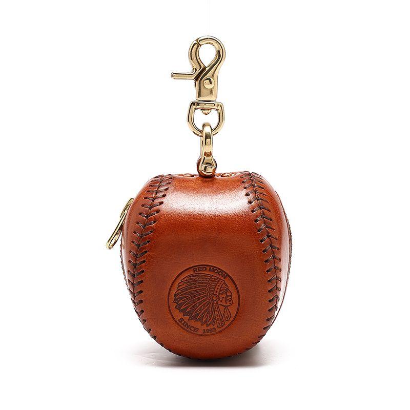 

Half Work Handmade Stitching Retro Baseball Bag Leather Key Bag First Layer Cowhide Earphone Bag Coin Purse Yellow Brown