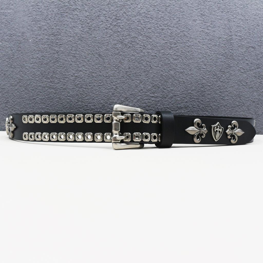 Abi Leather New Style of Personalized Crow Shield Rivet Cowhide Belt Hollow Corn Rivet Belt