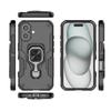For iPhone 16 Phone Case WANLONFENG PC TPU Back Cover Kickstand with Tempered Glass