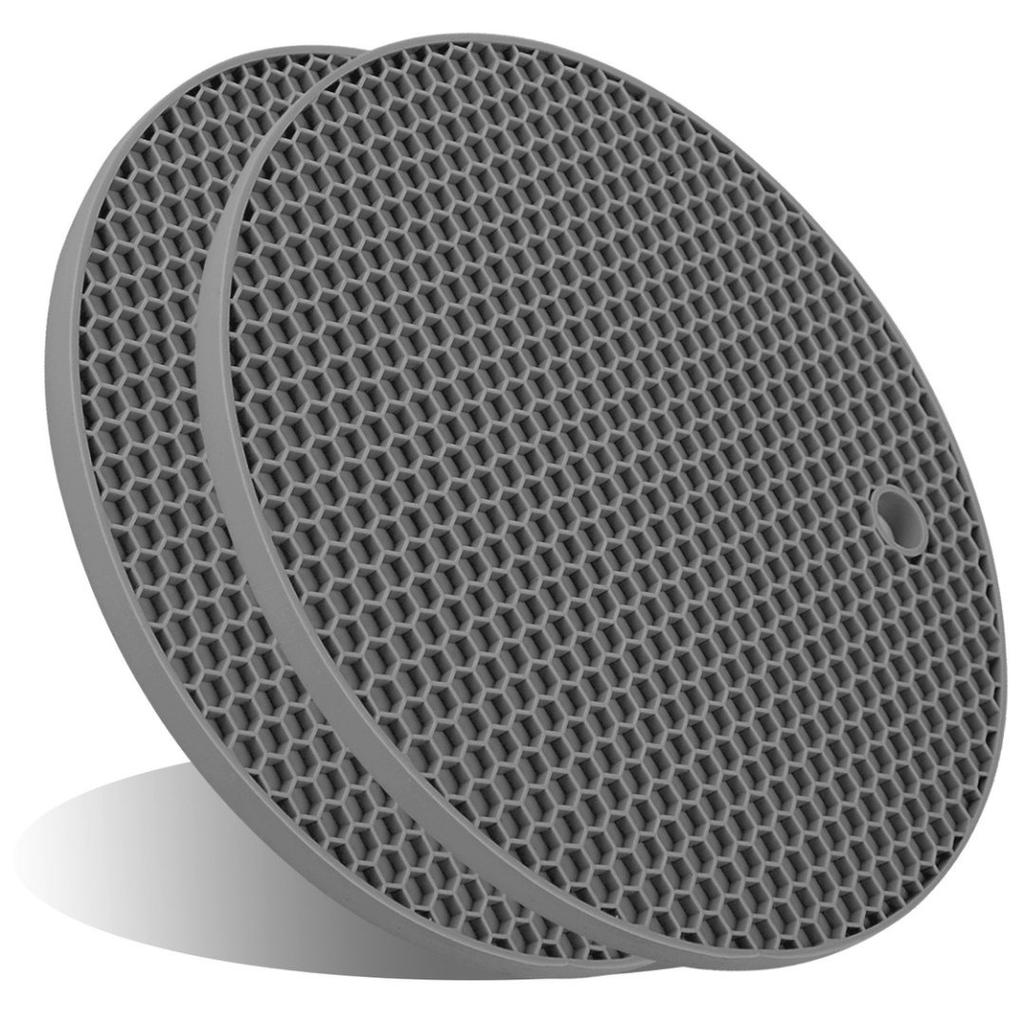 2 Pack Silicone Trivet for Hot Dishes Non Slip Pot Holders Heat Resistant Silicone Hot Pads for Kitchen Round (Grey)