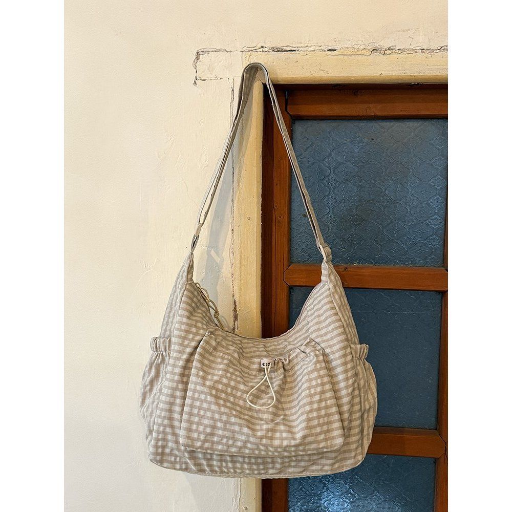 

Корейская ретро ленивая клетчатая сумка-мессенджер новая большая вместительная сумка через плечо для поездок на работу повседневная сумка-мессенджер хаки