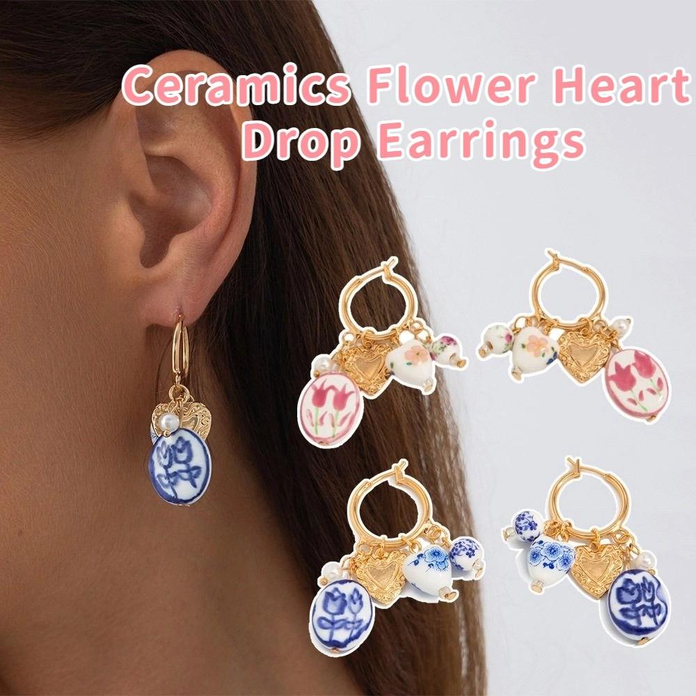 Jewelry Accessories Ceramic Ear Buckle New Chinese Style Hoop Earrings  Party