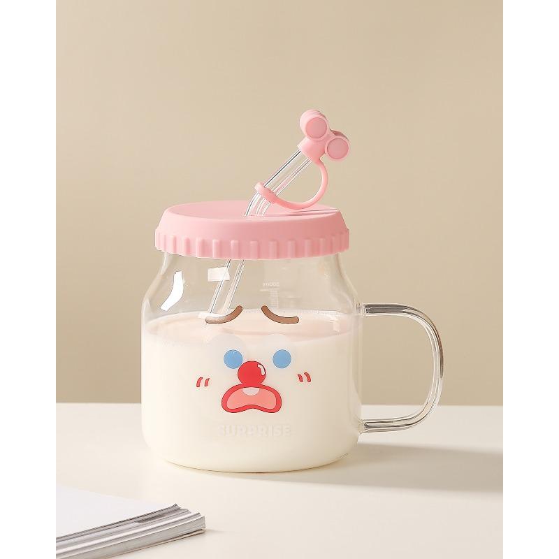 High Appearance Level Interesting Expressions High Borosilicate Glass Cups Straw Cups Office Milk Cups Coffee Cups Large Capacity Water Cups