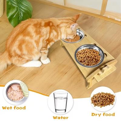 Elevated Cat Bowl Stand with 2 Stainless Steel Bowls Cat and Dog Feeding Stand Height-Adjustable Easy-Clean Pet Feeder