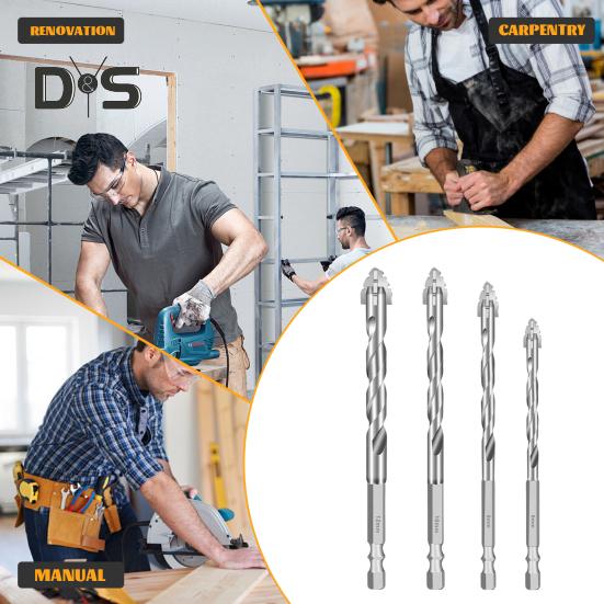 1/4Pcs Drill Bit Set High Hardness Rustproof Multifunctional Wear-Resistant Four-Flute Sawtooth Eccentric Drill Bits