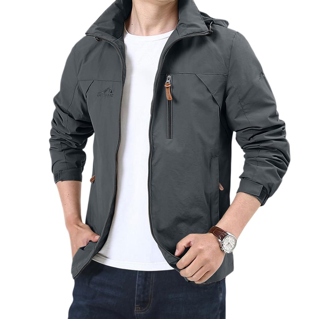 Men's Loose Casual Outdoor Large-sized Hooded Windbreaker Long-sleeved Jacket