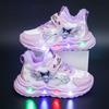 Kuromi Girls' Sneakers with Lights, New Autumn and Winter Children's Leather Shoes, Warm and Plush Running Shoes for Toddlers and Young Children