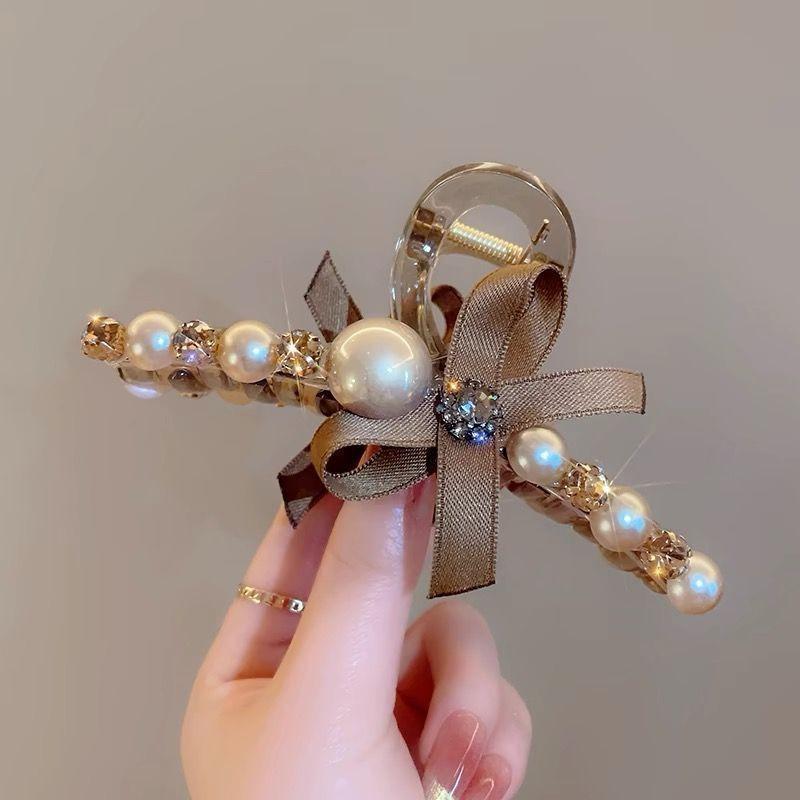 Light Luxury  High-end Sense of Flower  Pearl  Rhinestone  Clip  Female Back Head  Hair Clip  Large Hairpin  Headdress  Hairpin