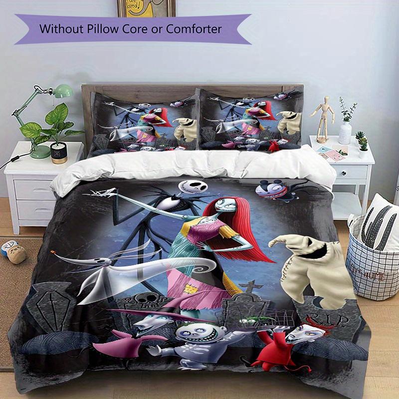 3pcs Nightmare Before Christmas Jack and Sally Print Cover Set Ultra Soft, Breathable, and Comfortable Bedding with Stylish Design for Bedro