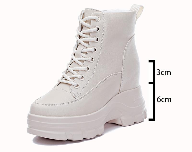 Fujin 9 cm ekte lær plattform kile mid kalv ankel Motorsykkel støvletter sklisikker skjult hæl kvinner glidelås høst vinter sko