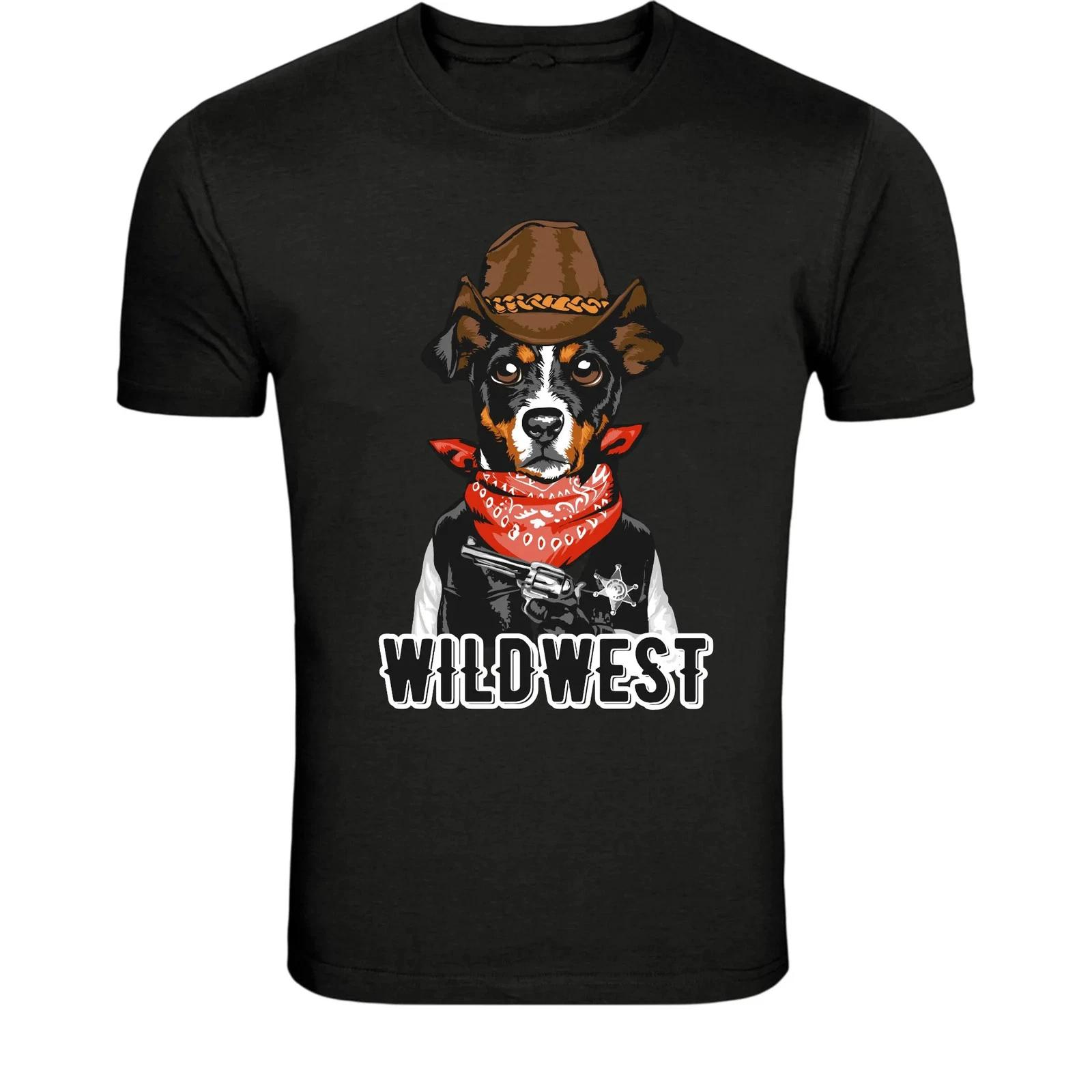 Wild West Cowboy Dog T-Shirt - Funny Sheriff Puppy Western Graphic M