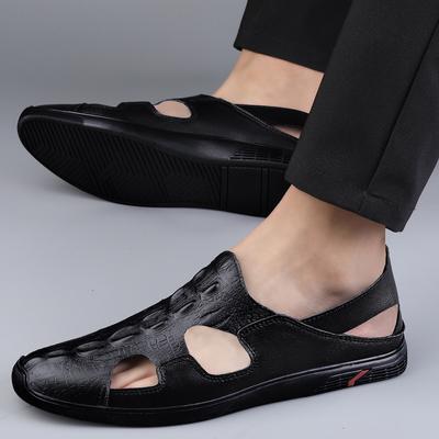 Sandale de vară de afaceri din piele cu tălpi moi respirabile Bărbați Outdoor Casual Flats Sandale de modă Piele naturală Pantofi de plajă