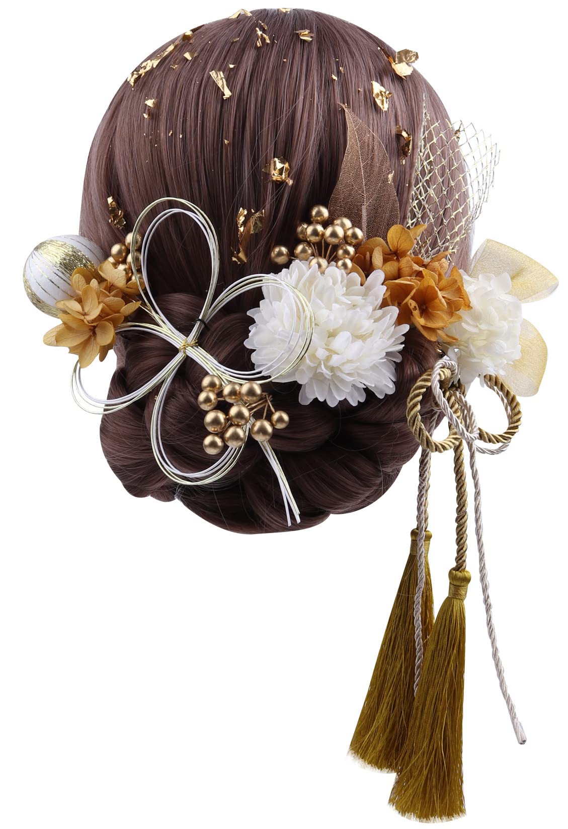 

Mizuhiki with Gold perfect for and other Gold hair ornaments for and Leaf, weddings, coming-of-age ceremonies, graduations, Shichi-Go-San, ceremonies. золотой