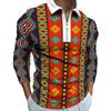 Herren Traditionelles Afrikanisches Muster Hemd Langarm Reißverschluss Freizeitkleidung