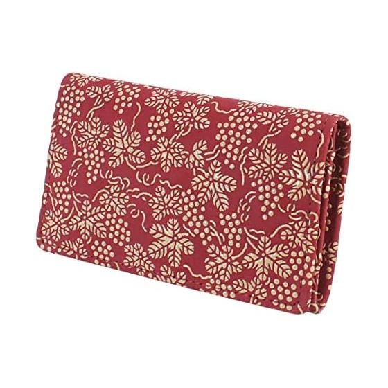 Inden-ya Card Case, Large Capacity, Deer Skin, Red Base x White Lacquer, Grape Pattern, 2501-13-120