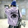 Latest style French pattern eye design children's hooded pullover sweatshirt with long sleeves and loose fit for boys and girls