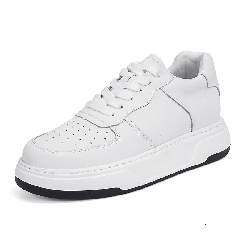 Men's 6cm Height-Increasing Breathable White Leather Sneakers