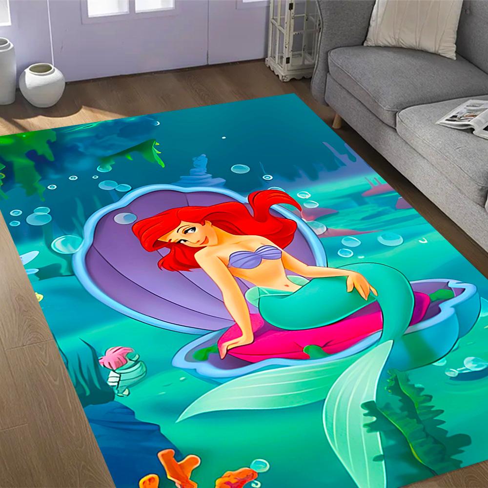 Underwater Mermaid Adventure Disney Cartoon Theme Anti-Slip Rug - Polyester, Home Decor, Suitable for Bedrooms, Living Rooms, Doorways, and Studios