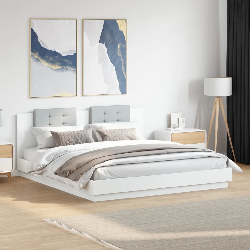 Bed Frame with Headboard and LED Lights White 200x200 Cm