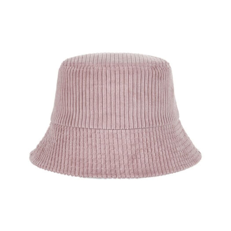 VARZAR Wide Corduroy Label Bucket Hat Pink