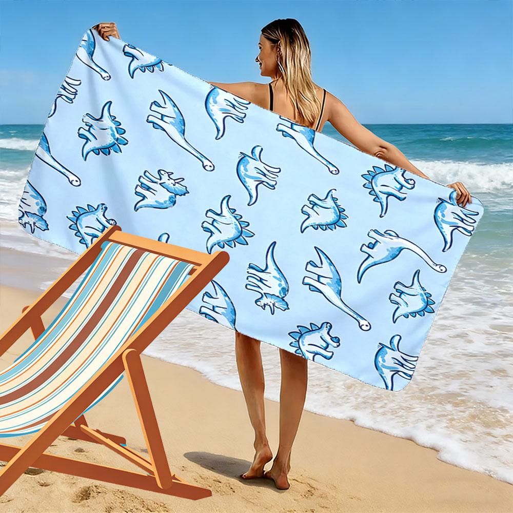 Playful watercolor dinosaurs Print beach towel, quick drying, suitable for travel, outdoor sports, jogging, the beach and swimming, gift
