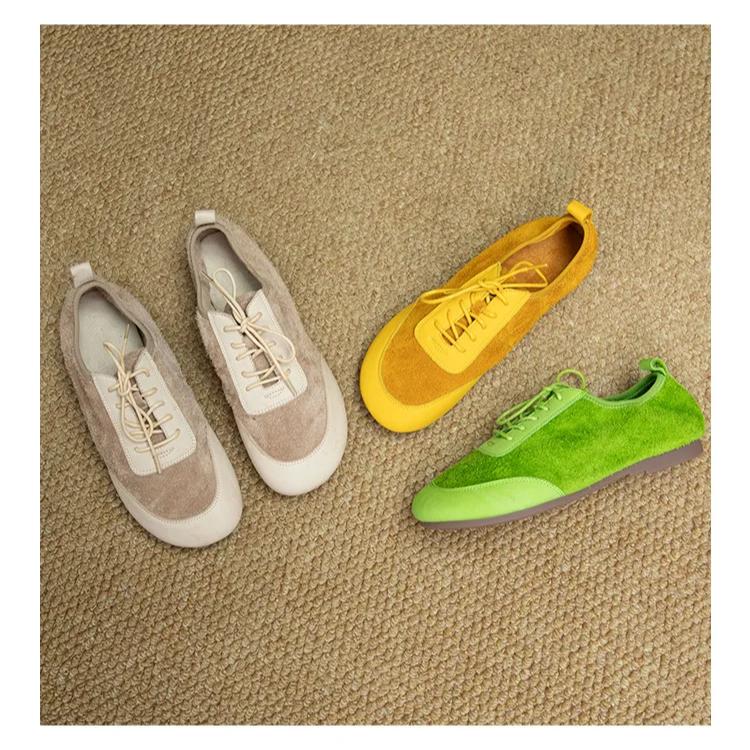 Johnature Genuine Leather Splicing Suede Soft Sole Comfortable Sports Shoes Lightweight Women's Flat Shoes